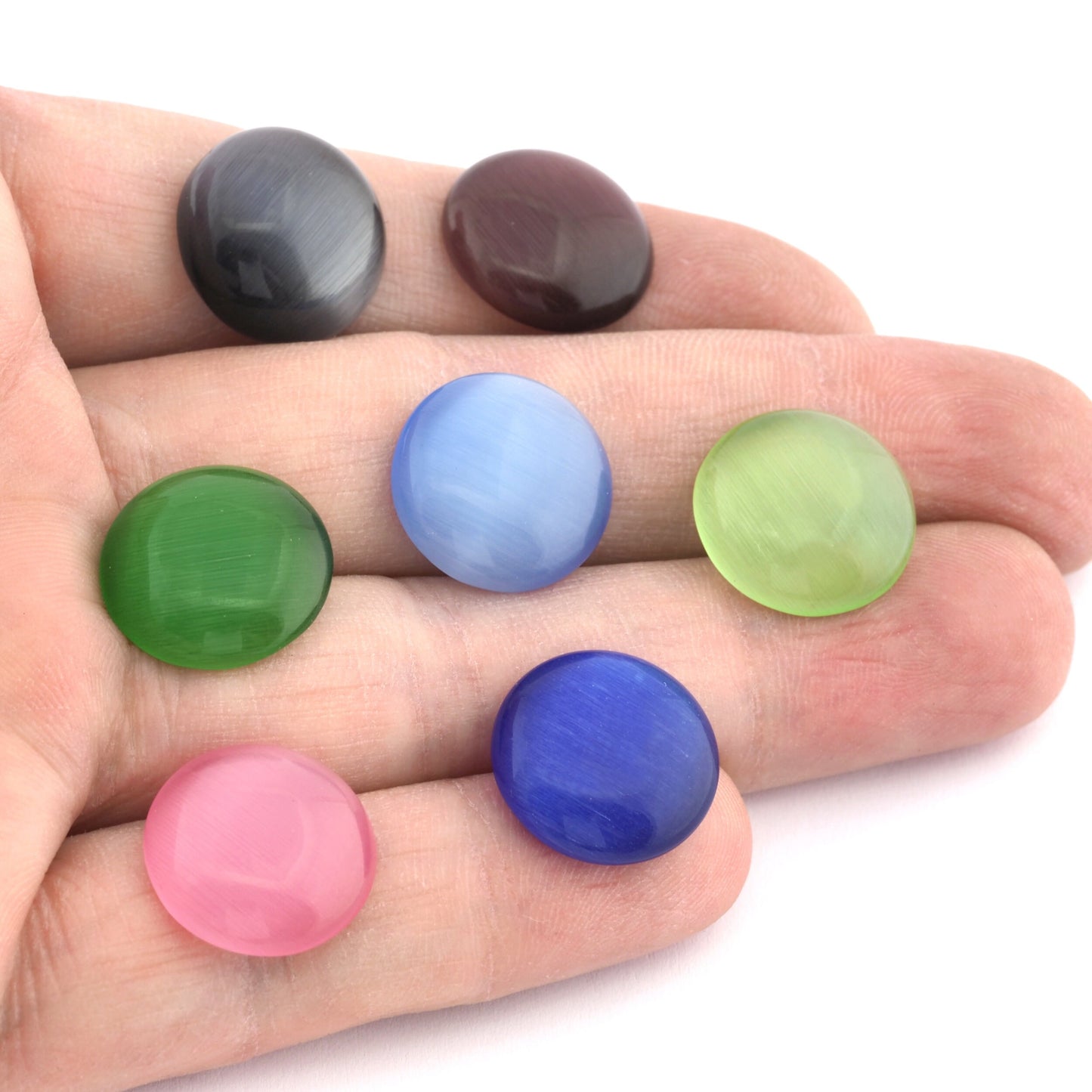 Glass Synthetic Cat Eye Round Cabochon 16mm Flat Back Pink, Blue, Green, Black, Navy Blue, Light Green, Purple CAB47
