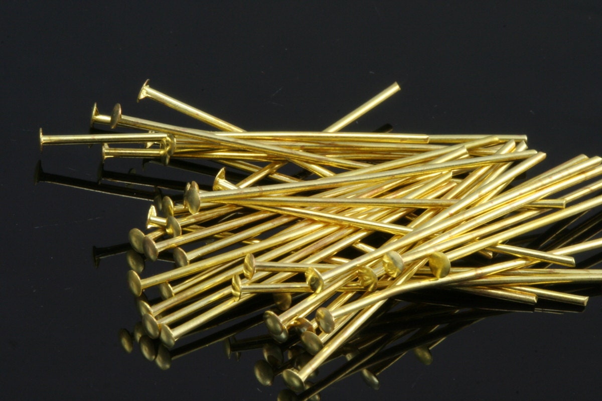 Brass head pin 100 pcs 90mm 20 gauge( 0,80mm ) raw brass (varnish) HV9020-44