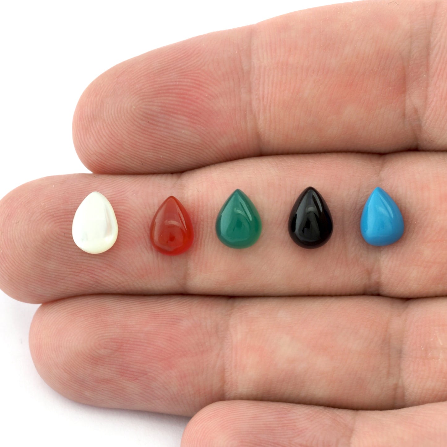 Natural Pear / Drop Teardrop Gemstone Cabochons Flat Back Cabochons Turquoise, Green Agate, Onyx, Mother of Pearl, Red Agate 6x8mm Cab160