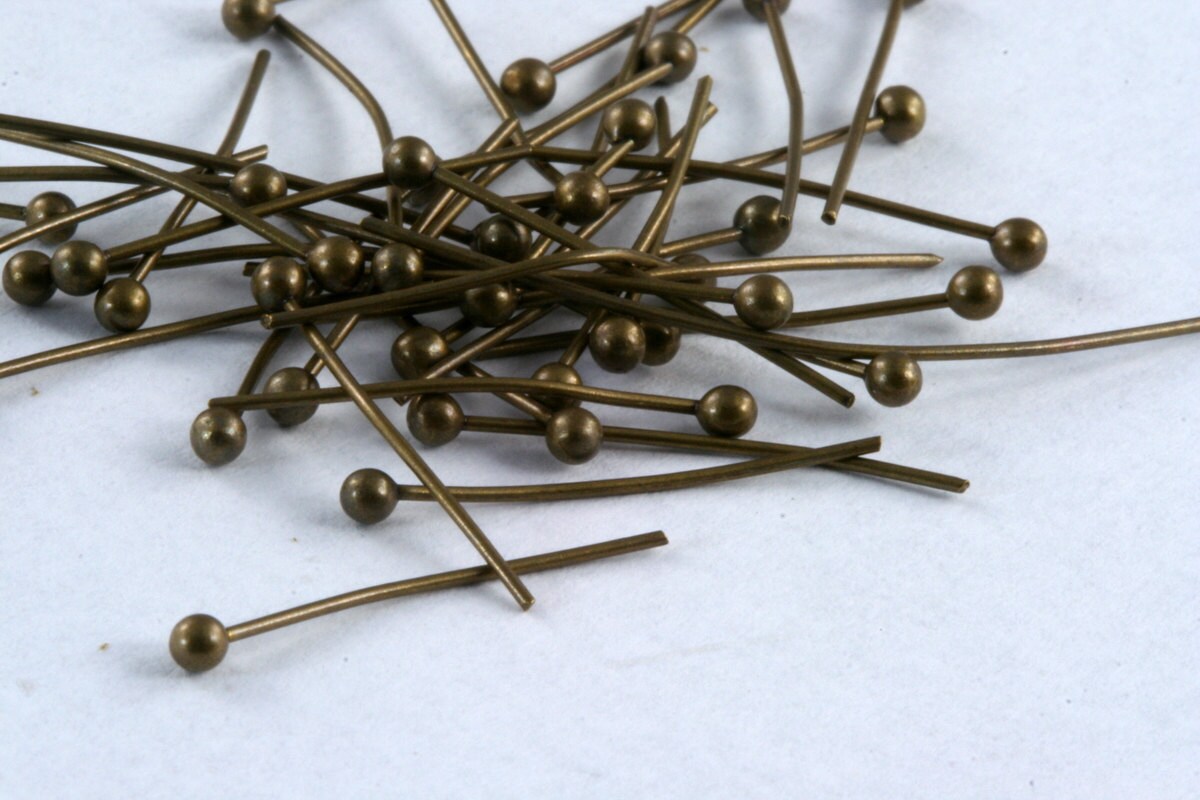 Ball head pin 200 pcs 30mm 24 gauge( 0,55mm ) Antique yellow brass Head Pin Ball end HB3524
