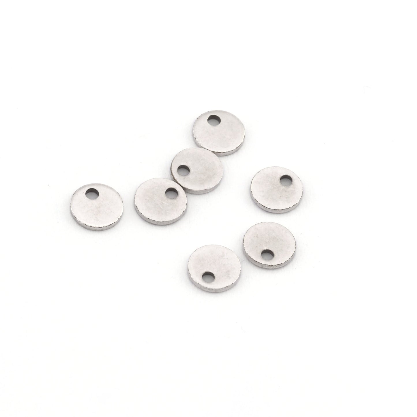Round Circle Disc Tag Stamping Charms Antique Silver Plated Brass 6mm 1 hole Findings 5104