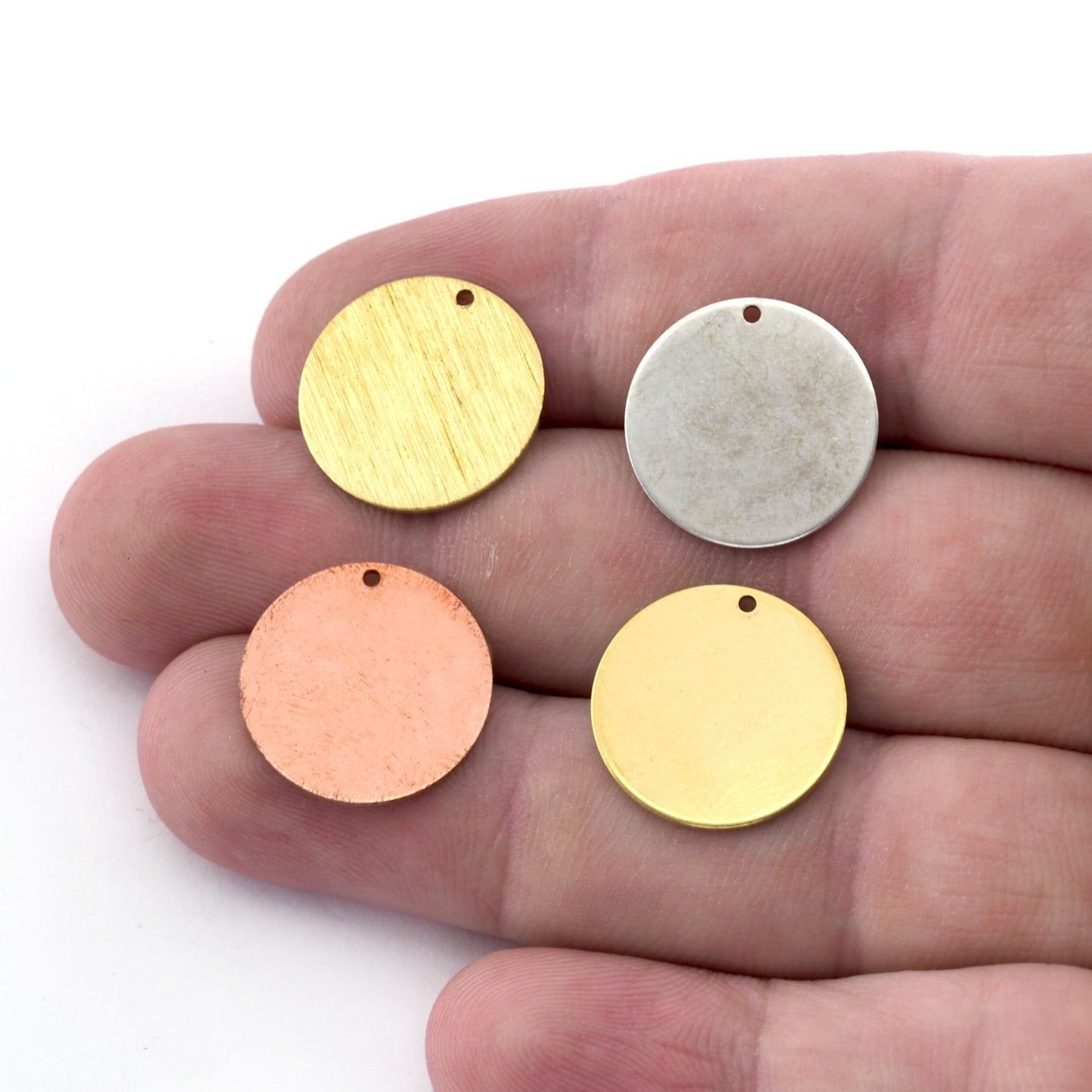 Round 18mm Charms Tag Stamping Blank Raw, Brushed Brass, Copper, Antique Silver Plated 0.8 mm 1 hole Findings 4415