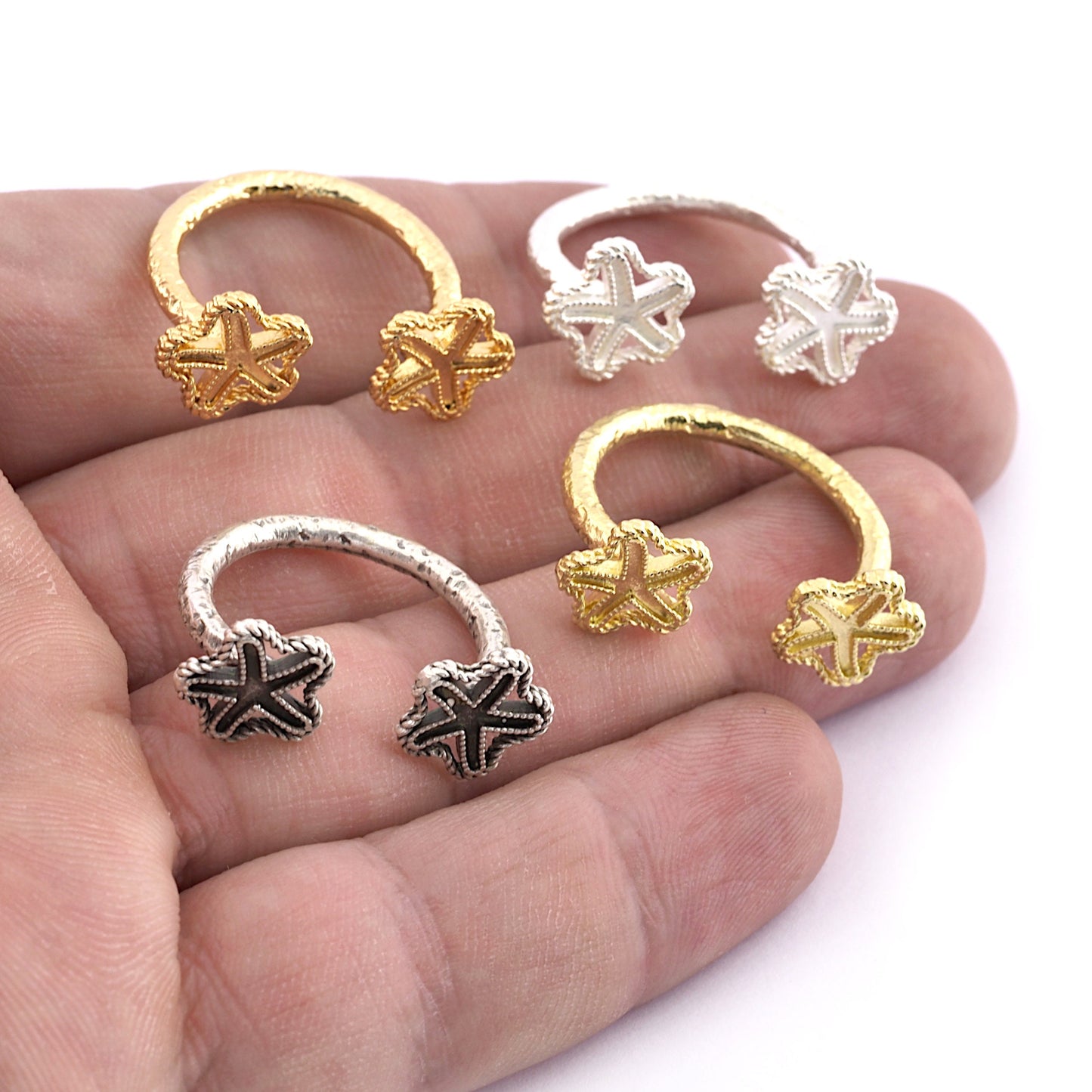 Starfish Ring, Resin Can be Applied Base, Raw brass Antique silver Shiny silver Shiny gold plated (6-8US Adjustable) 4967