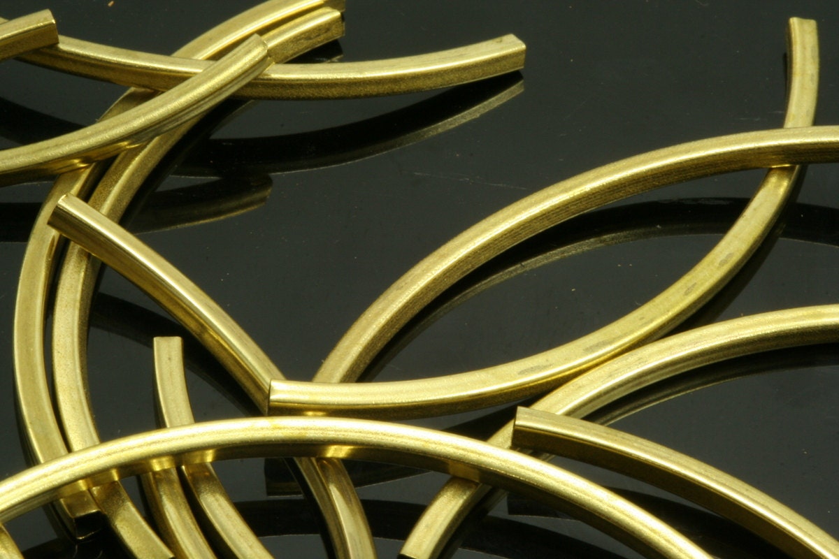 40 pcs 50x2mm (hole 1,6mm) raw brass curved square cambered tube industrial charms, pendant, findings spacer bead ttt02 R1158