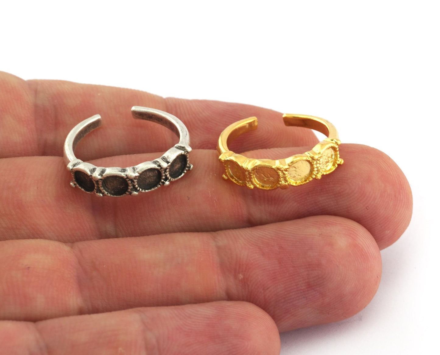Ring Adjustable Ring Bezel - Raw brass - Antique silver - Shiny Gold Plated (17.5mm 7US inner size - Adjustable ) OZ2690