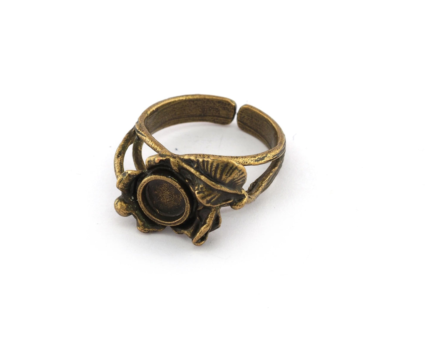 Leaf Flower Ring Blank Base Settings - Antique Bronze Plated (7US 10US inner size ) 6mm blank 4638