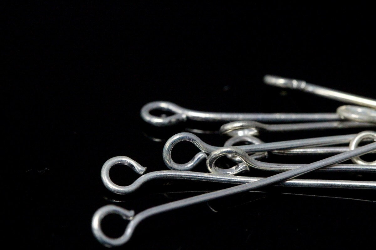 Brass eye pin 100 pcs 50mm 20 gauge( 0,8mm ) silver plated brass eyepin ES5020-24
