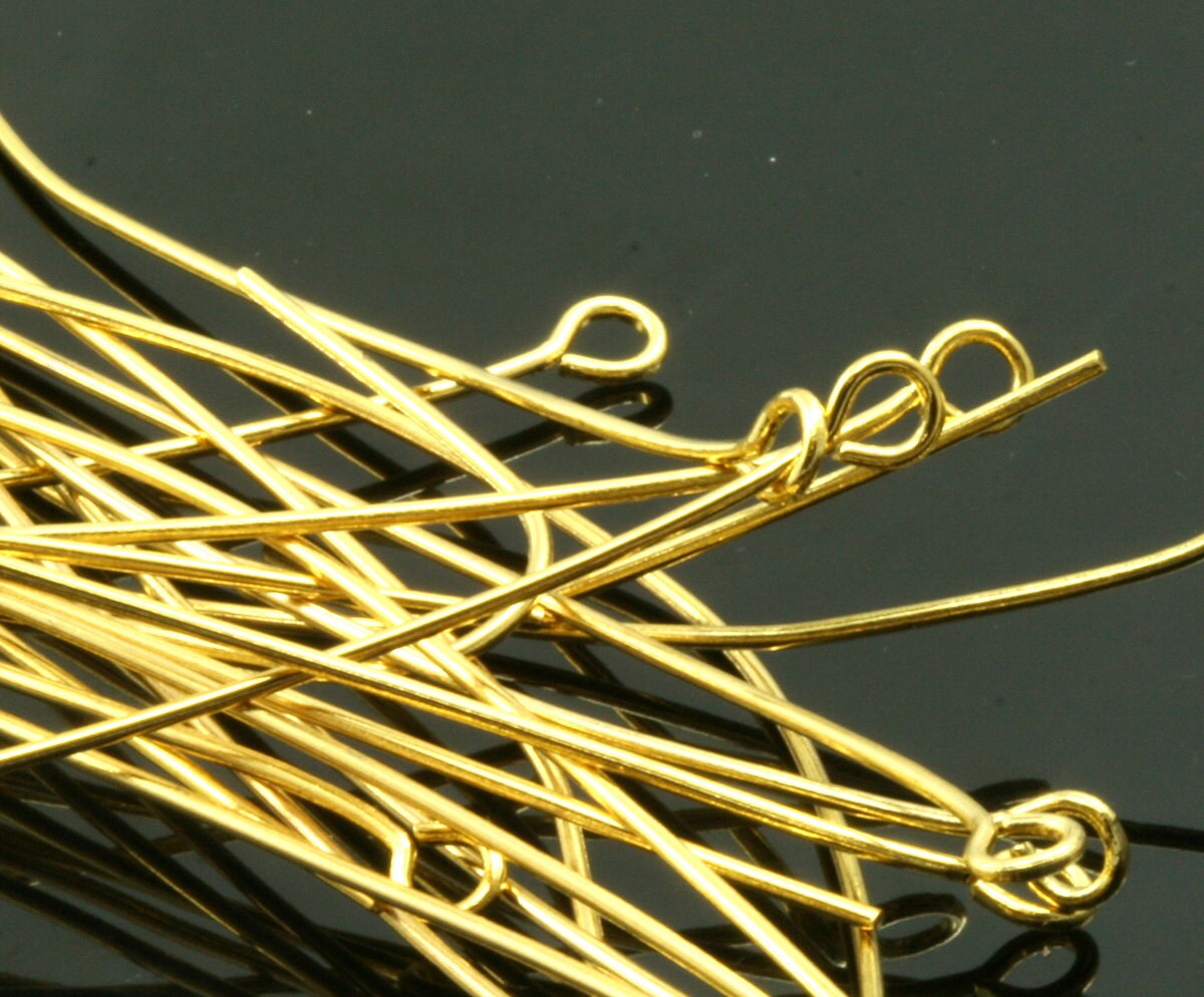 10 pcs 70mm 0,7mm 21 gauge gold plated brass eye pin 689