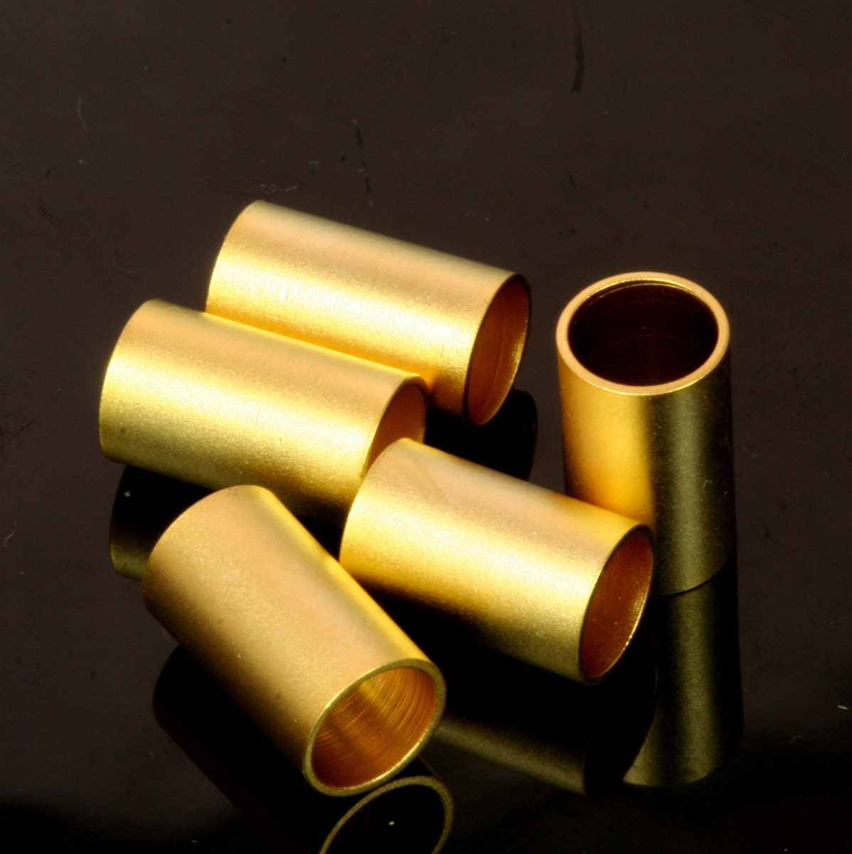 16 pcs 7x12mm (6mm hole) matte gold plated brass tube finding connector charm pendant 504
