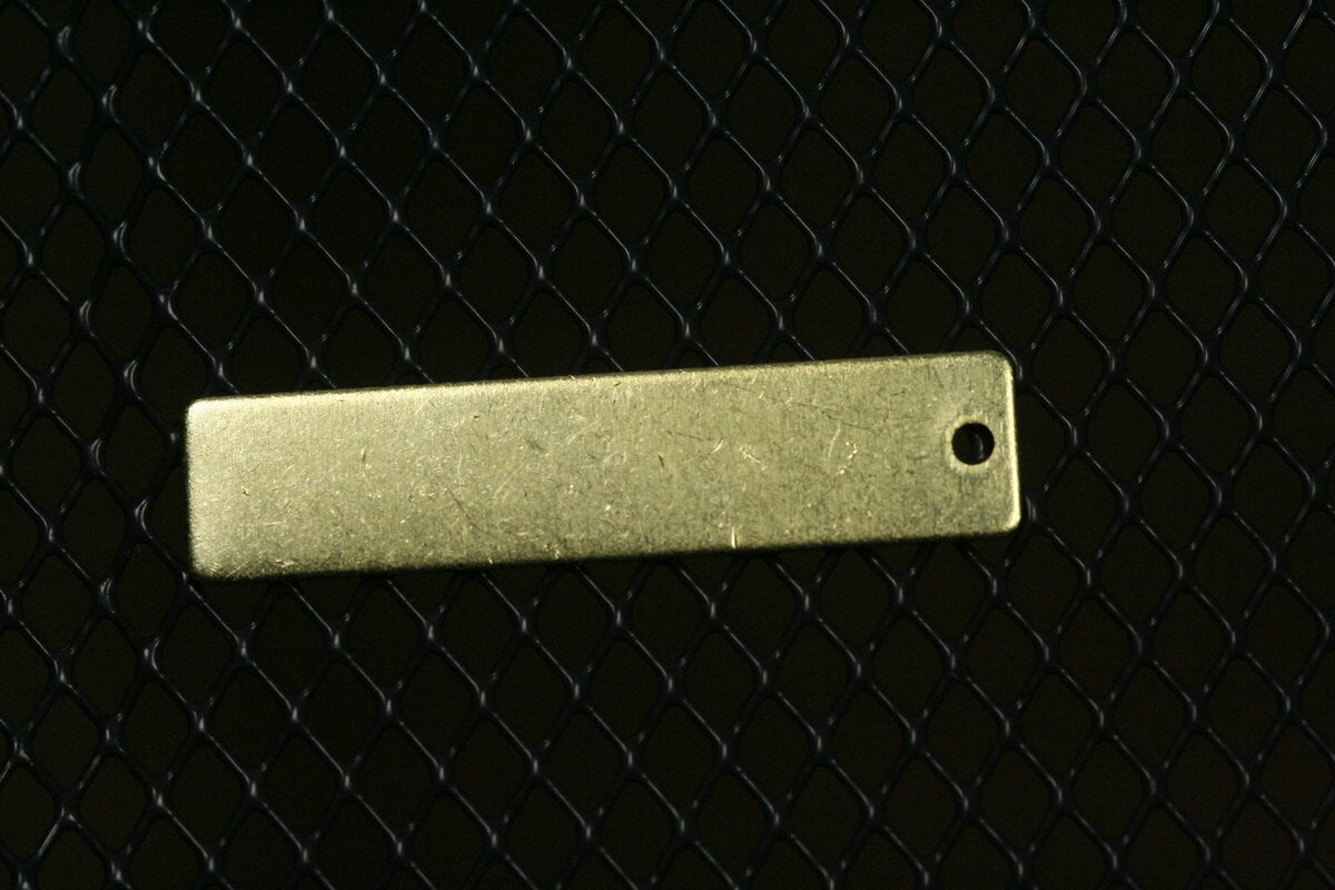 Rectangle shape stamping blank 30 pcs 8x35x0.8mm (20 gauge) raw brass one hole 1213R-55