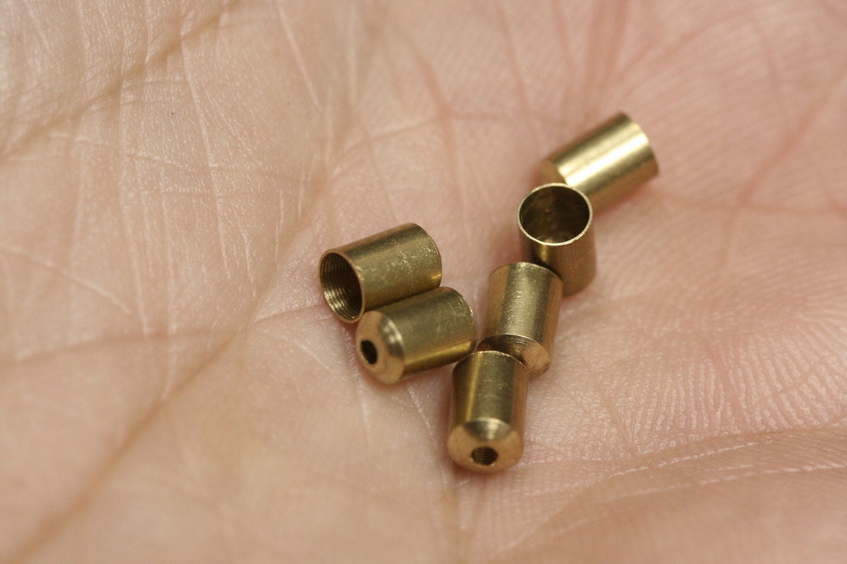ends cap, 100 pcs 4x5mm 3mm inner 1.2mm hole raw brass cord tip ends, raw brass ENC3 1238R