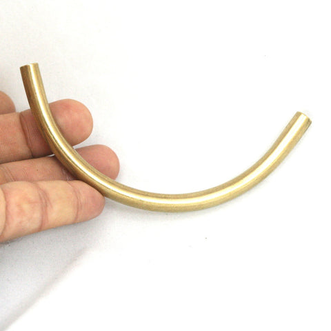 Curved tube raw brass 110x7mm (hole 5mm) industrial brass charms, pendant, findings spacer bead 1362R