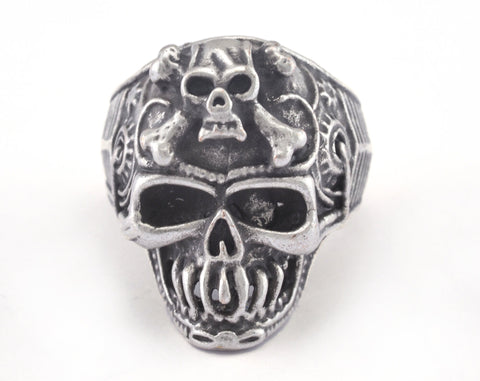 Skull Adjustable Ring Antique Silver Plated Brass 1 Pc. (20mm 10.5US inner size) OZ2879
