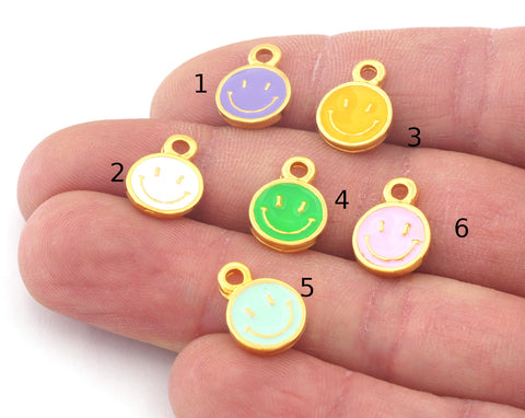 Happy Smile Round Enamel Colorful Charms Gold Plated Charms 14x10mm 4811