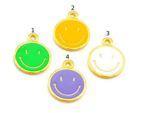Happy Smile Round Enamel Colorful Charms Gold Plated Charms 20x16mm 4818