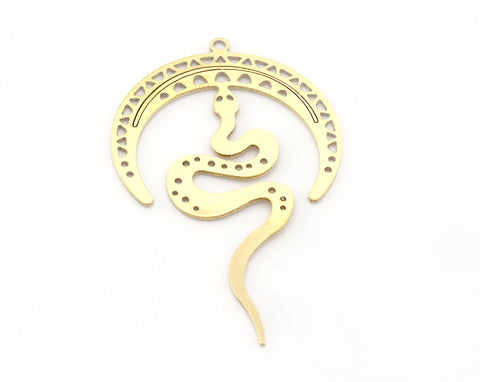 Snake Crescent Moon Charms Pendant Raw Brass 30x50mm 0.6 mm 1 hole chams 1508-1