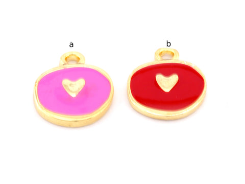 Heart Colorful Round Enamel Charms Pendant Enamel Filled Gold Tone 25x19mm 4942