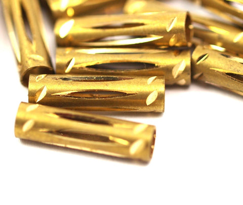 20 Pcs Raw Brass Faceted Tube 15x4mm (hole 3.4mm) 154