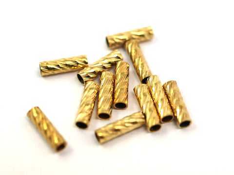 25 Pcs Raw Brass Faceted Tube 10x3mm (hole 2.2mm) industrial brass Charms,Pendant,Findings spacer bead E103F18