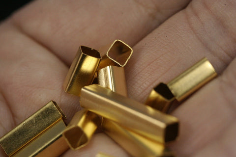 30 pcs  4x8mm ( 3,6mm hole) gold plated brass square tube finding charm 915-8