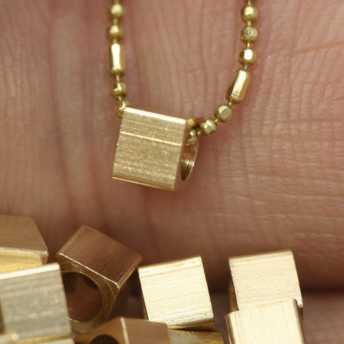 Square Cube Beads Raw Brass 4x3.5 mm 5/32"x9/64" finding square (3 mm 1/8" hole ) 1276R tmlp