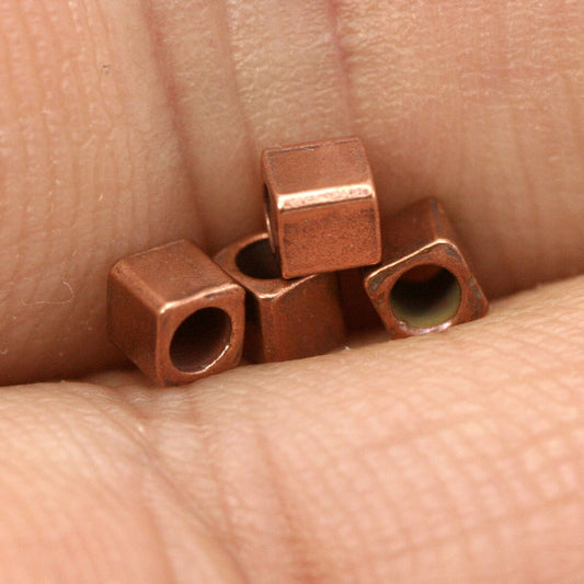 2,5x2,5mm 3/32"x3/32" copper tone brass square cube finding square cube (1,8mm 0,07" 33 gauge hole ) bab1.8-15 1321C tmlp