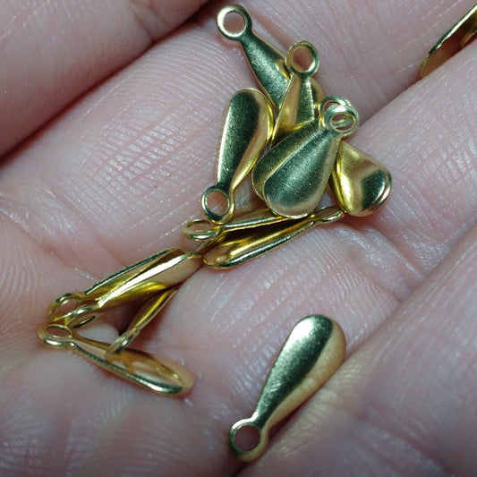 400 pcs 12x5mm raw brass drop shape one loop raw brass charms ,raw brass findings 491-48 tmlp