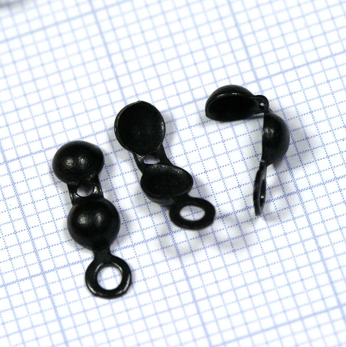 clam shell knots cover terminators- 100 pcs 4x13mm brass ball crimp bead tips- black painted findings CS4B-14 1919