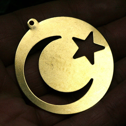 Moon crescent star 43mm raw brass circle tag 1 hole raw brass charms ,raw brass findings 1382R-64