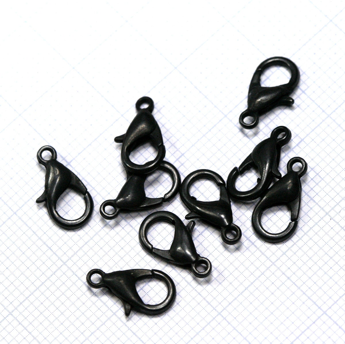 60 pcs black painted alloy lobster claw clasps 12x6mm CL19 502 302