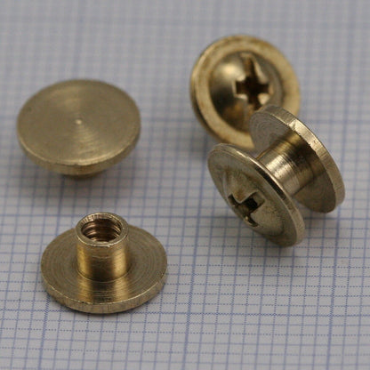 Screw rivets, chicago screw / concho screw, 9x4.2mm raw brass studs, 1/8" bolt CSC3 039