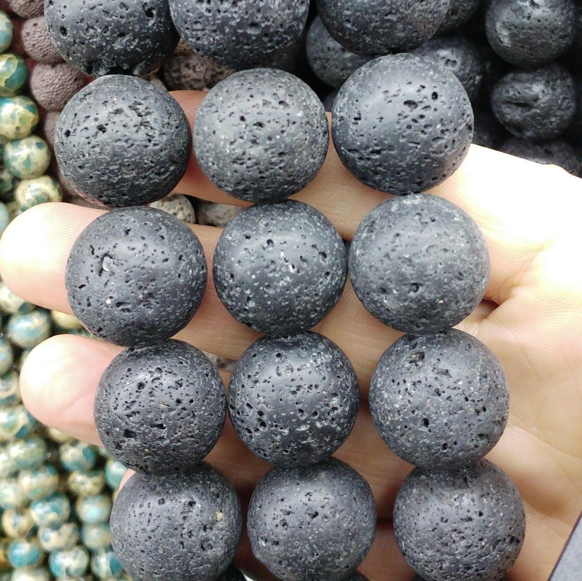 Round Lava Beads, 5 pcs 20mm Lava Beads, gemstone beads, semiprecious stones, jewelry design, wholesale beads B200