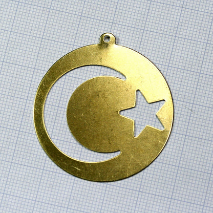 Moon crescent star 43mm raw brass circle tag 1 hole raw brass charms ,raw brass findings 1382R-64