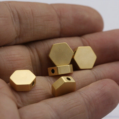 Brass stamping hexagonal beads 10x3.5mm 3/8"x3/8"x1/8" gold plated finding 1224