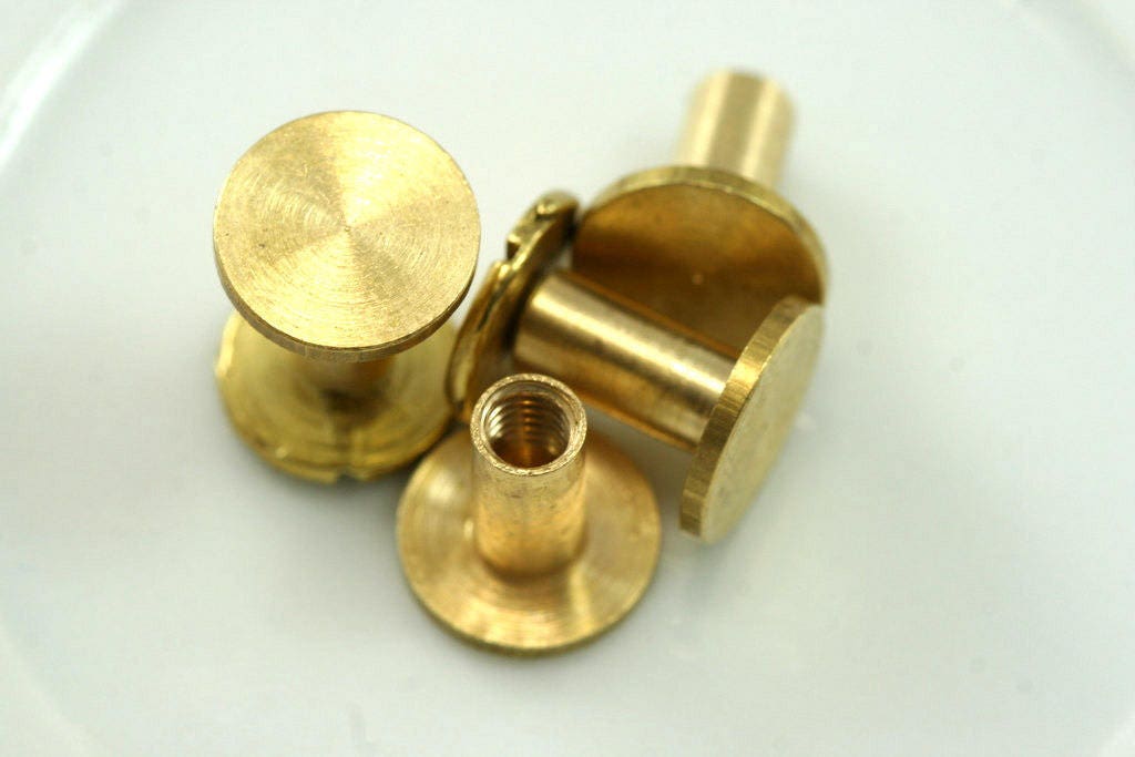 Raw brass studs, screw rivets, chicago screw / concho screw, 9x5mm unusual steampunk finding, 1/8" bolt CSC4 40