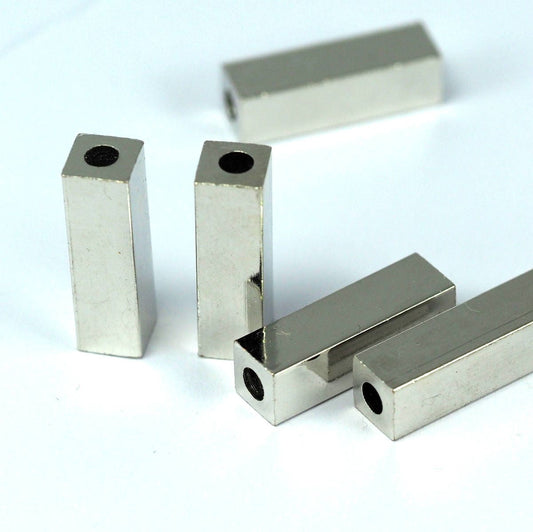 square tube silver tone brass 6x20mm 1/4"x5/4" finding spacer industrial design (3mm 1/8" hole ) bab3 1374NF