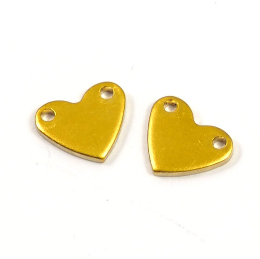 raw brass heart 10X12mm thickness 1.5mm 15 gauge with 2 hole 1596