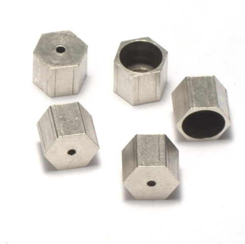 Silver plated brass hexagonal end caps 8X7mm 7mm inner ENC7 1659