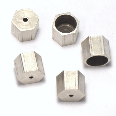 hexagonal end caps, 10x9mm 9mm inner silver plated brass 1660 ENC9