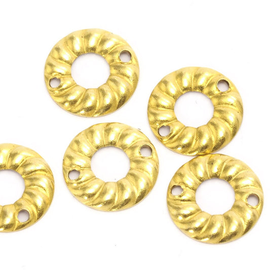 10mm raw brass cambered circle middle hole and 2 loop charms ,raw brass findings raw brass bead cap 486R-38