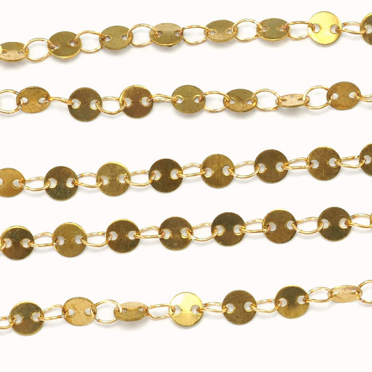 Round Flat Sequin Soldered Chain 4mm Raw Brass 348 Z190