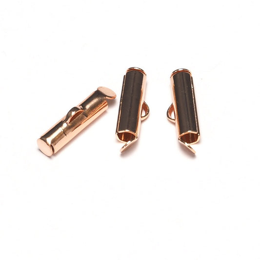 round tube with fold-in ends, 20 pcs 4x15mm 2mm inside diameter. rose gold plated brass, 1342R rtwf