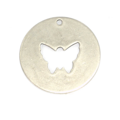 Butterfly tag 10 pcs 28mm silver plated brass circle tag, thickness : 1mm 18 gauge , 1902-435