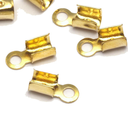 Leather crimps end tip (3mm) Yellow tone brass fold over cord end tips findings CSS4TR-7 764