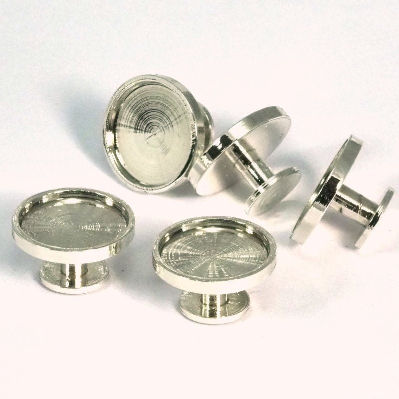 Silver plated cufflink 16x9mm 14mm setting Brass Studs, Shirt Collar Tuxedo Stud, 1963