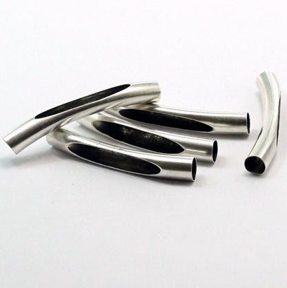 Silver plated Brass Curved Tube 15 Pcs 7x50mm (hole 6,4mm) E507C OZ1847