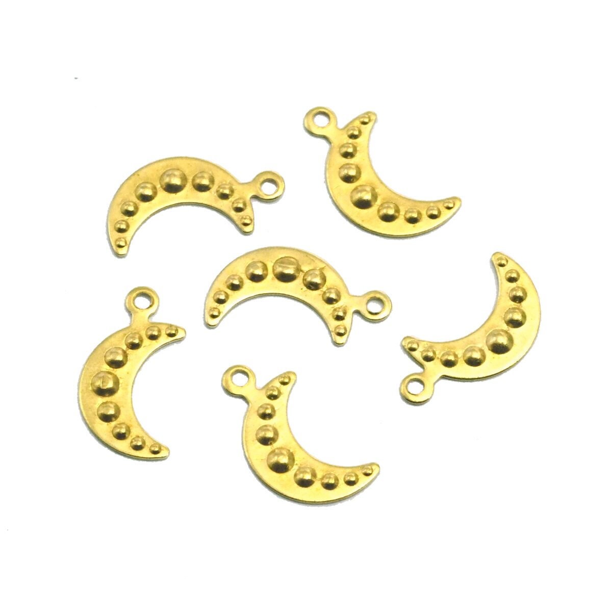 Crescent Moon Raw brass Textured one hole 14x7.5mm pendant Findings Charms 1981R-17