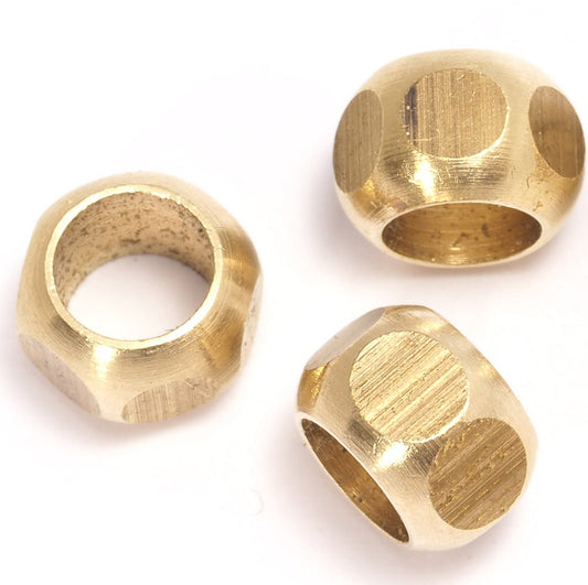 Raw brass hexagonal beads 8x5.5mm ( 5.5mm hole) bab5.5 719