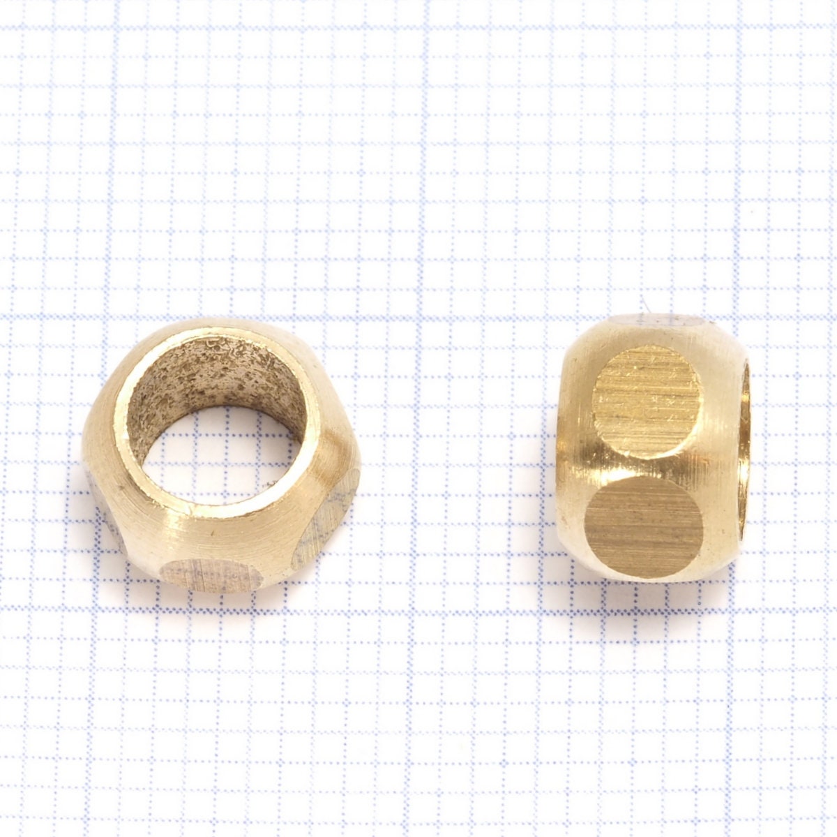 Raw brass hexagonal beads 8x5.5mm ( 5.5mm hole) bab5.5 719
