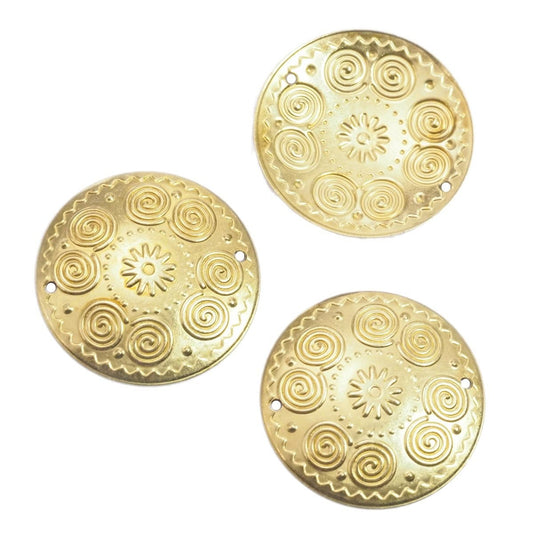 25mm 0.5mm thickness raw brass cambered 2 Hole Circle, Connector, textured ,charms ,findings 929RT-170